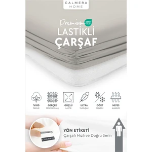 Calmera Home %100 Pamuk Penye Lastikli Çarşaf - Çift Kişilik | Double Size - Fitted - Açık Gri - 160 x 200 cm