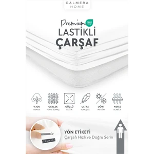 Calmera Home %100 Pamuk Penye Lastikli Çarşaf - Tek Kişilik | Fitted - Beyaz - 100 x 200 cm