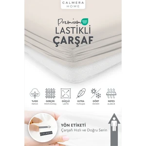Calmera Home %100 Pamuk Penye Lastikli Çarşaf - Çift Kişilik | Double Size - Fitted - Bej - 140 x 200 cm