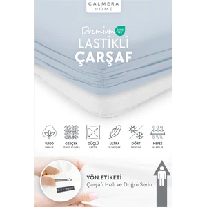 Calmera Home %100 Pamuk Penye Lastikli Çarşaf - Tek Kişilik | Fitted - Açık Mavi - 90 x 200 cm
