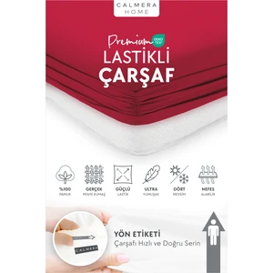 Calmera Home %100 Pamuk Penye Lastikli Çarşaf - Tek Kişilik | Ara Boy | Plus Ebat - Fitted - Kırmızı - 120 x 200 cm