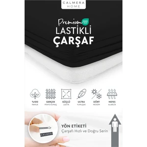 Calmera Home %100 Pamuk Penye Lastikli Çarşaf - Çift Kişilik | Double Size - Fitted - Siyah - 150 x 200 cm