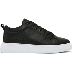 Erkek Siyah Kalın Tabanlı Bağcıklı Deri Sneaker 25SFD752116