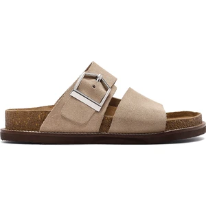 Kadın Bej Tokalı Süet Deri Terlik 25SFD306010