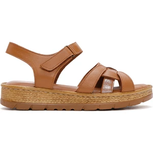 Kadın Taba Bilekten Bantlı Deri Comfort Sandalet 25SFD320714