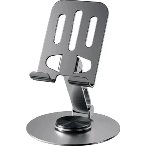 Vitrin Accessories Telefon Tutucu Katlanabilir Metal 360 Derece Dönebilen Ayarlanabilir Masaüstü Tablet Standı Gri