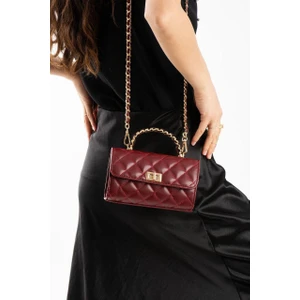 Kadın Gold Zincir Askı Detaylı Kapitoneli Askılı El ve Omuz Çantası