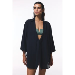 Siyah Sienna V Yaka Midi Oversize Gömlek