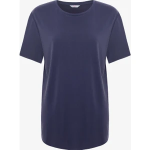 Koyu Indigo Bisiklet Yaka Loose Fit Modal T-Shirt