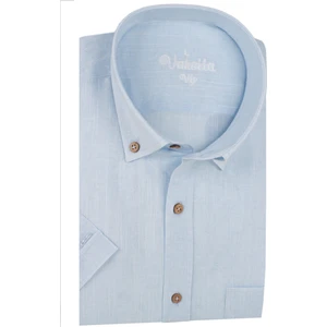 Erkek Mavi Pamuklu Cepli Yazlık Kısa Kollu Gömlek Keten Gömlek