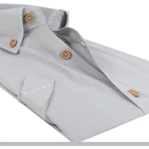 Erkek Gri Pamuklu Cepli Yazlık Kısa Kollu Gömlek Keten Gömlek