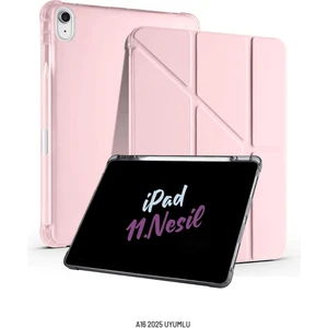 Apple iPad 11. Nesil A16 2025 Uyumlu 10.9 Inç Kalem Bölmeli Standlı Fuchsia Tri Folding Tablet Kılıfı