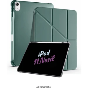 Apple iPad 11. Nesil A16 2025 Uyumlu 10.9 Inç Kalem Bölmeli Standlı Fuchsia Tri Folding Tablet Kılıfı
