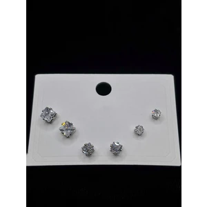 Xupıng Jewelry Zirkon Taşlı Gümüş Renk 6’lı Küpe Seti
