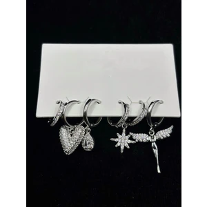 Xupıng Jewelry Gümüş Kaplama Charm Halka Küpe Seti – Kalp, Yıldız ve Melek Detaylı
