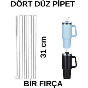 4 Adet Düz Cam Pipet, Stanley Adventure Quencher Seyahat Bardakları Için 31  cm  Uzunluğunda Cam Pipetler Ve1 Adet Temizleme Fırçası