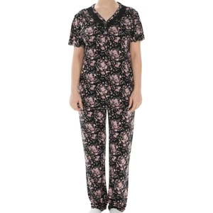 Kadın Desenli Bambu Pamuk Yazlık Kısa Kol Pijama Takımı-Geniş Kesim Anne Kalıp