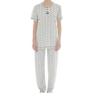Kadın Desenli Bambu Pamuk Yazlık Kısa Kol Pijama Takımı-Geniş Kesim Anne Kalıp