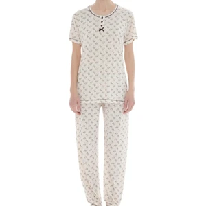 Kadın Desenli Bambu Pamuk Yazlık Kısa Kol Pijama Takımı-Geniş Kesim Anne Kalıp