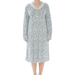 Kadın Desenli Bambu  Pamuk Mevsimlik Uzun Kol Gecelik  Geniş Kesim Anne Kalıp