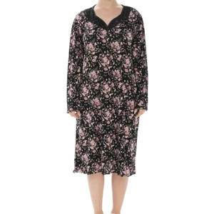 Kadın Desenli Bambu  Pamuk Mevsimlik Uzun Kol Gecelik  Geniş Kesim Anne Kalıp