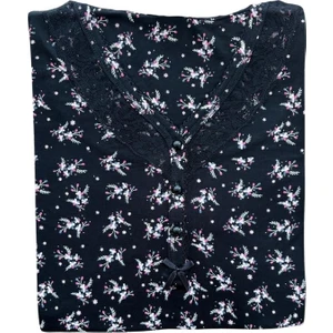 Kadın Desenli Bambu  Pamuk Mevsimlik Uzun Kol Gecelik  Geniş Kesim Anne Kalıp