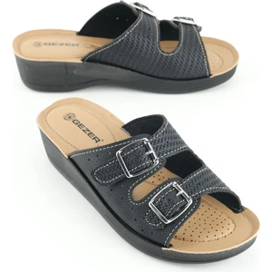 Kadın Yazlık Suni Deri Yüksek Topuk İki Toka Ayarlanabilir Rahat Taban Günlük Terlik