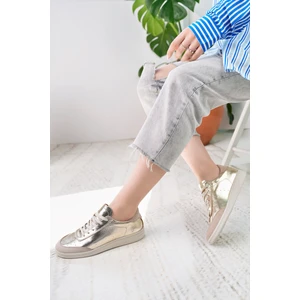Sy Leather Sirius Model Altın Hakiki Deri Bağcıklı Dore Bej Günlük Kadın Sneakers