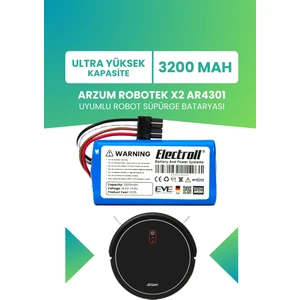Arzum Robotek X2 AR4301 Uyumlu Batarya (Ultra Yüksek Kapasite) 3200MAH Pil Robot Süpürge Bataryası