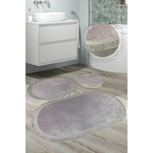 Bonny Home Shareton Oval Gri 3'lü Burgu Saçaklı Banyo Paspası Seti Püsküllü Klozet Takımı