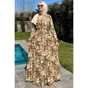 Rabia Şamlı Tropikal Desenli Elbise