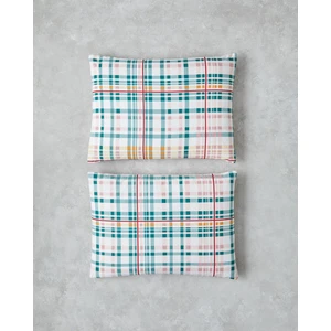 Geo Plaid Pamuklu 2'li Yastık Kılıfı 50X70 cm Yeşil-Pembe