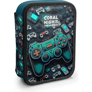 Coral High Kids Nefti Gamer Desenli Çift Katlı Kalem Çanta 11155