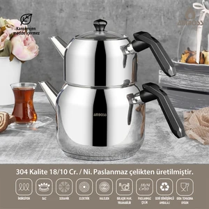 Opal Çelik Çaydanlık Seti - Orta Boy Siyah - OPA 6947