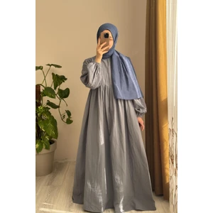 Ande Tesettür Classic Müslin Elbise - Gri