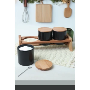 Mat Siyah Ege Ahşap Standlı Saklama Kabı 10 cm 3 Parça