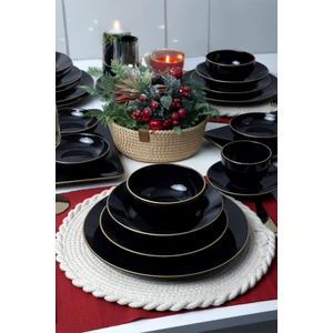 Ege Gold 44 Parça 6 Kişilik Stoneware Siyah Yaldızlı Parlak Yüzey Şık Yemek Takımı
