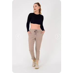 Double TT Kadın Full Likralı Beli Bağçıklı Süper Rahat Duble Paça Bilek Boy Üst Düzey Pantolon