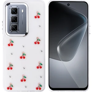 Infinix Hot 50 4g Kılıf Airbag Tasarımlı Simli Şeffaf Zore Kutup Kapak - Kiraz