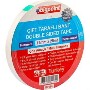 | Çift Taraflı Hotmelt Bant, 12 mm x 25 M, Tüm Yüzeyler Için Ideal