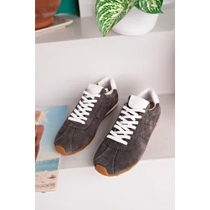 Sy Leather Lizbon Model Hakiki Deri Gri Süet Bağcıklı Günlük Kadın Sneakers