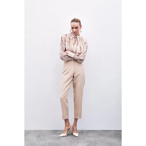 Yüksek Bel Pensli Pantolon - Bej