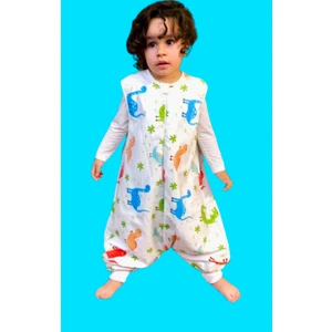 Mini Kiti Elyafsız Organik Kışlık Çift Kat %100 Pamuk Renkli Dinolar Kolsuz Uyku Tulumu