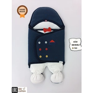 Smokinli Erkek Bebek Ayaklı Kundak Mavi