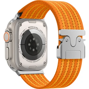Apple Watch Ultra 49MM Naylon Kumaş Dokulu Hasır Örgülü Metal Tokalı Kordon