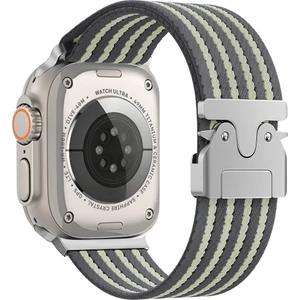 Apple Watch Ultra 49MM Naylon Kumaş Dokulu Hasır Örgülü Metal Tokalı Kordon