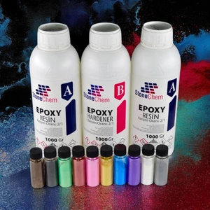 Ultra Şeffaf Epoksi Reçine 3 kg 10 x 20 ml Parlak Sedefli Pigment Seti