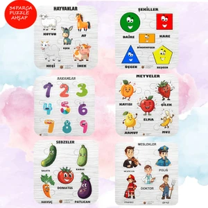 Ahşaptan Düşler 6 Adet Eğlenceli Görseller ve Eğitici Ahşap Bul Tak