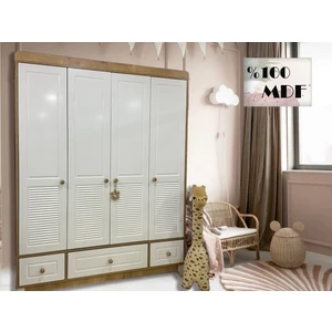 Mdf Panjur Ahşap Beyaz 4 Kapılı Bebek&çocuk Gardırop