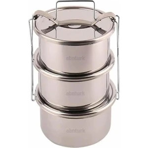 16CM Paslanmaz Çelik 4-6 Kişilik Sefer Tası 3 Kap Sefertası Isıtılabilir Özel Kromaj 3 Litre